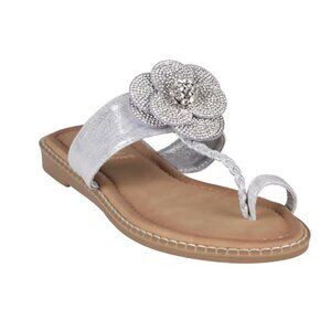 GC Shoes Women's Blossom Flower Embellished Toe Ring Flat Sandals 7.5